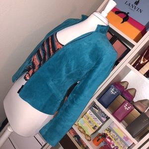 Chic and Stylish: 100% Genuine Leather Bernardo Jacket Teal Peacock Color